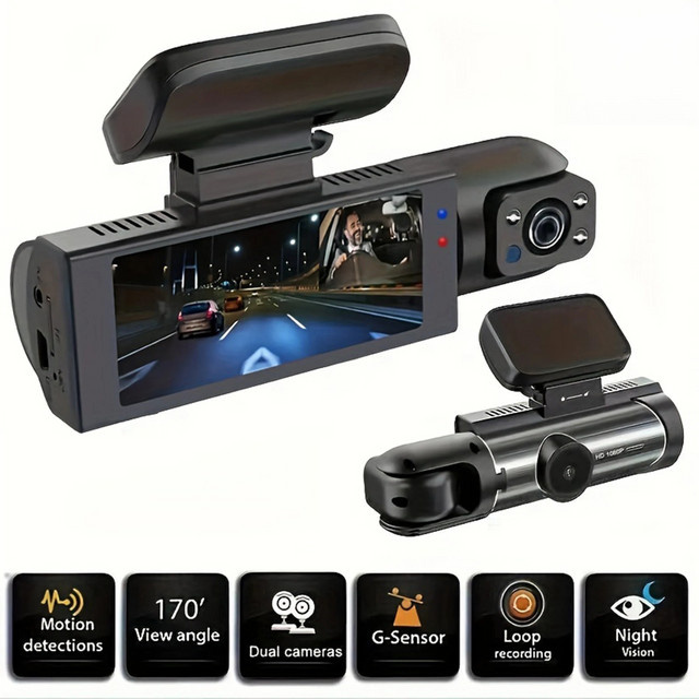 HONG TONG Dual-Lens Dashcam FHD 1920x1080P Auto-DVR Fahrzeug-Videorekorder für Innenraum und Außenbereich in Schwarz - Bild 1