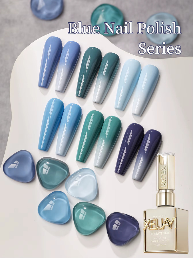 XEIJAYI Gel-Nagellack-Set, 6-teilig, blau, glänzend, Damen - Bild 3