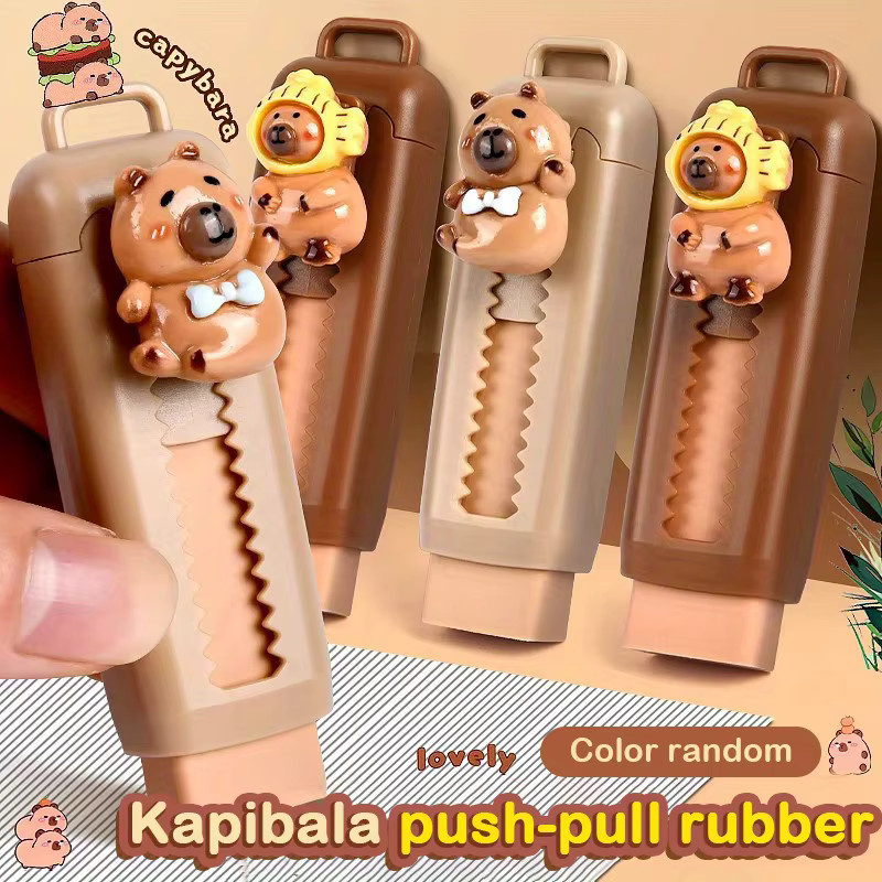 3er-Pack Capybara Push-Pull Radiergummis für Schule und Büro - Bild 2