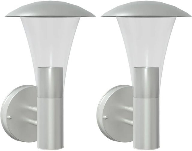 vidaXL Außenwandleuchten 2er Set aus Edelstahl in Silber für Garten und Außenbereich mit IP44 Schutz und E27 Fassung - Bild 1