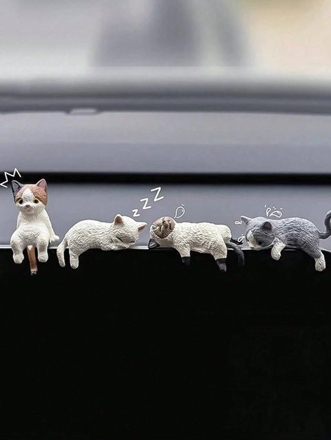 BC Pet Supplies Set mit 4 niedlichen schlafenden Katzen Figuren in Weiß als Miniatur-Ornament für das Auto, den Schreibtisch oder als Dekoration - Bild 1