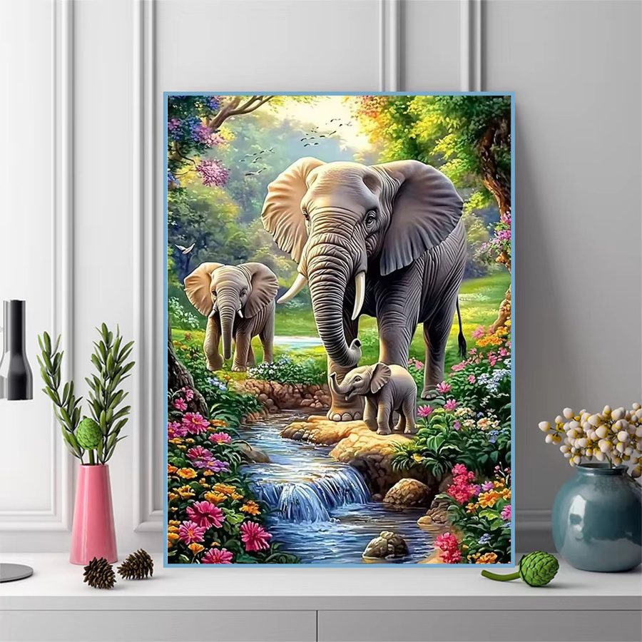 Momoart Diamant-Malerei Elefant mit Blumen DIY Diamant-Mosaik Set in Multicolour für Erwachsene - Bild 3