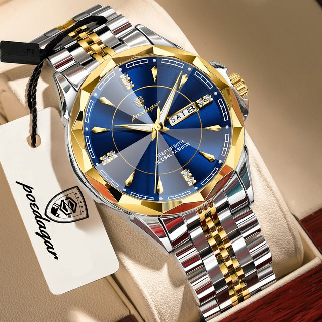 POEDAGAR Armbanduhr, Quarz, Edelstahl, Blau, Herren - Bild 1