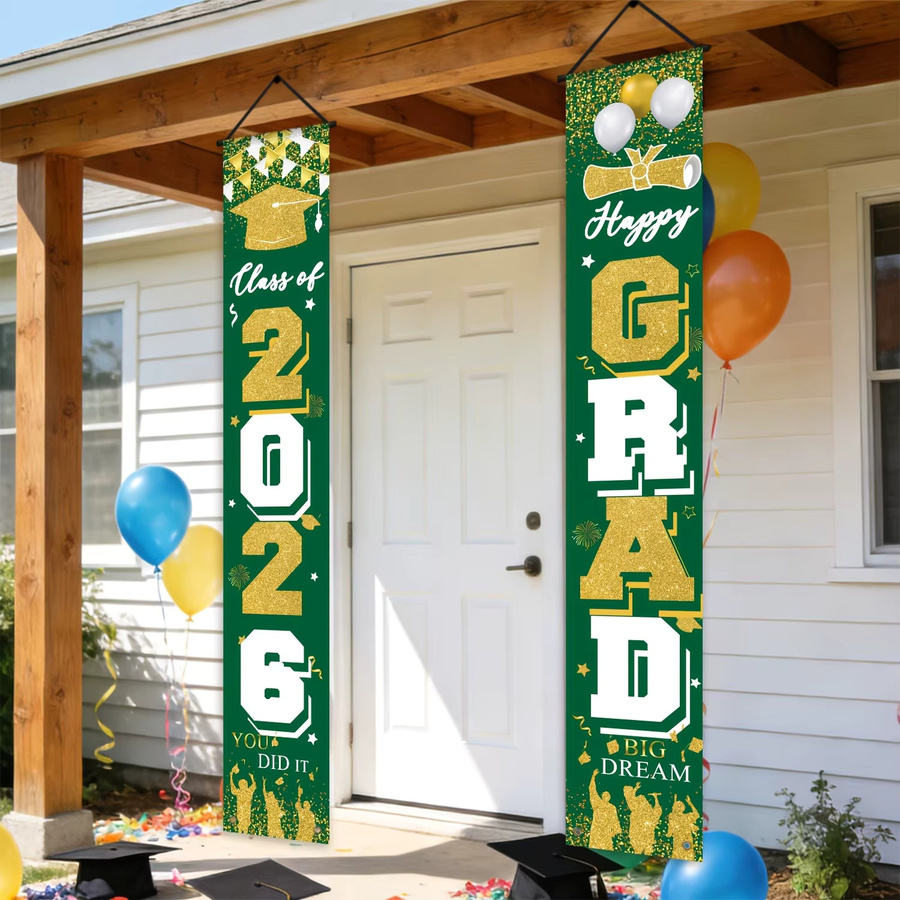 AFYPRTY Abschluss-Türbanner-Set Klasse 2026 aus Polyester, hängende Veranda-Schilder zur Dekoration für Abschlussfeiern, Mehrfarbig - Bild 4