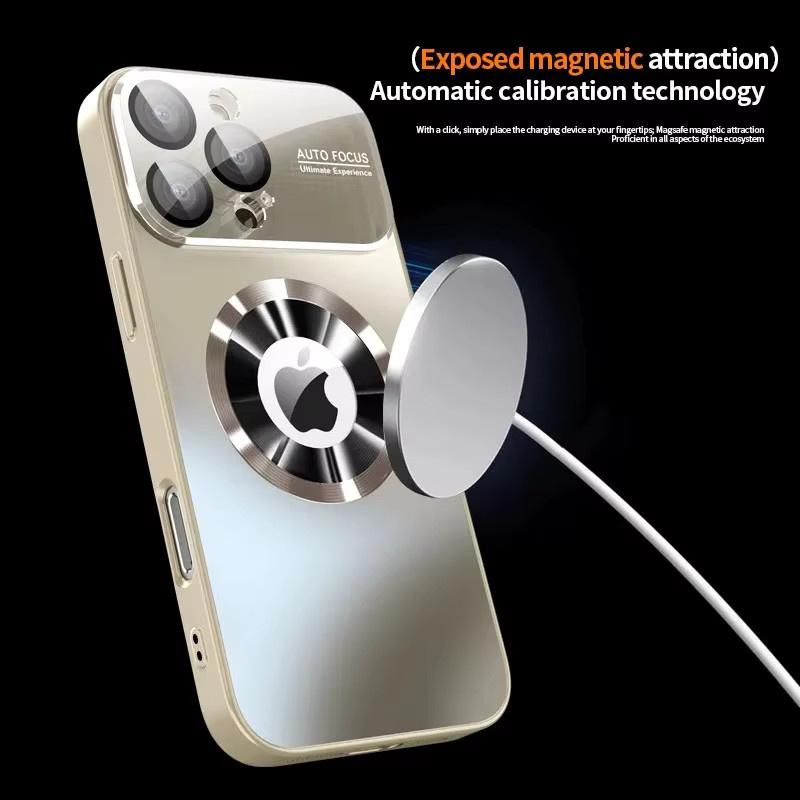 RUWANGAA Luxus Schutzhülle in Titan Metallic Matt für iPhone mit MagSafe und Glas-Kameraobjektivschutz, Farbe: Orange - Bild 5