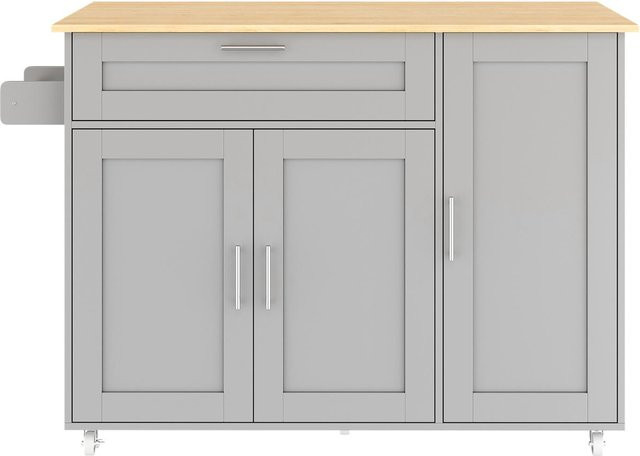 Mobiler Küchentisch von TG Electrical DE in Grau mit ausklappbarer Arbeitsplatte, Schublade, Gewürzregal und Handtuchhalter, B/T/H: 132,5 x 44/70 x 90 cm - Bild 1