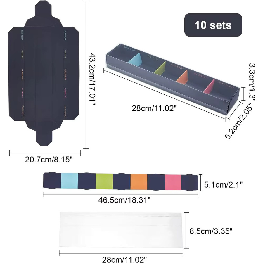 10er Set Macarons Boxen aus schwarzem Kraftpapier mit transparentem Deckel, Gebäck-Verpackungsboxen für Geschenke, B/T/H: 11 x 2 x 1,3 cm - Bild 3