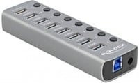 Delock USB 3.2 Gen 1 Hub mit 7 USB-A Ports, 1 Schnellladeport und 1 USB-C PD 3.0 Port in Silber/Grau - Bild 1