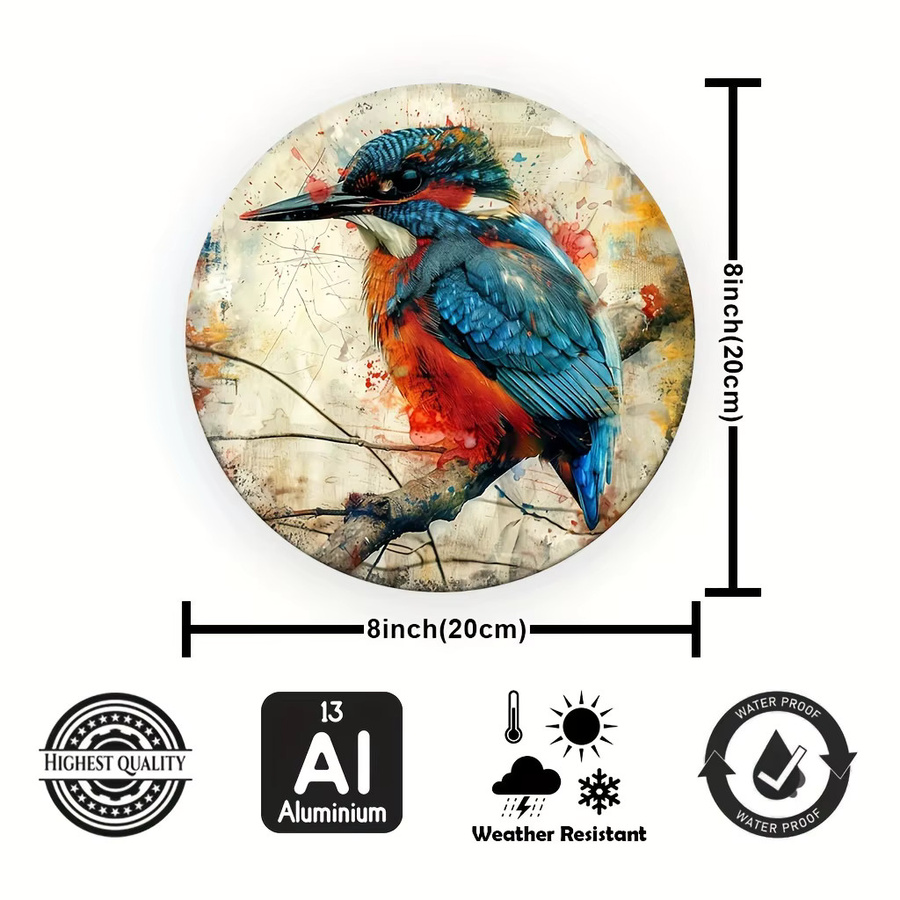 Potdemiel Eisvogel Wandkunst aus Aluminium, rundes Metalldesign in Mehrfarbig auf Weiß - Bild 3
