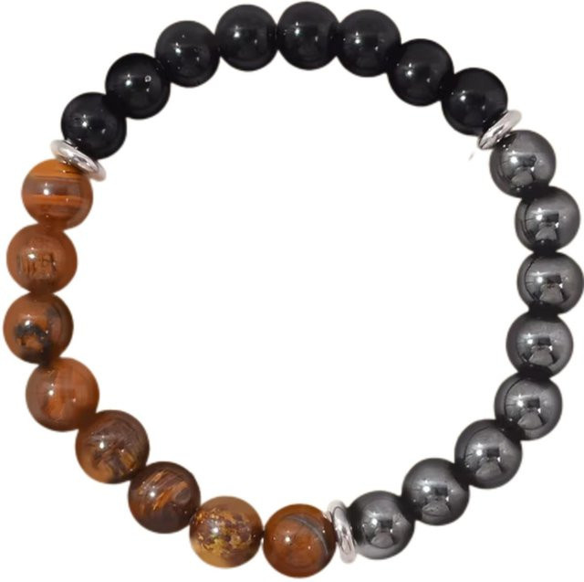 Yiran bag Armband, Tigerauge, Schwarzer Obsidian, Hämatit, Schwarz, Unisex - Bild 1