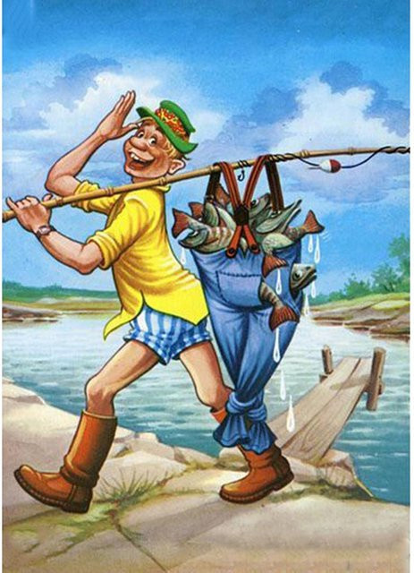 FIYO Diamant-Gemälde Cartoon Fishing mit runden Strass-Bohrern, Kreuzstich-Stickerei, Multicolour, Breite: 40 cm, Höhe: 50 cm - Bild 1