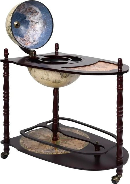 vidaXL Globus-Bartisch aus Eukalyptusholz in Grün und Braun mit alter Seekarte, H x B x T: 88 x 70 x 45 cm - Bild 1