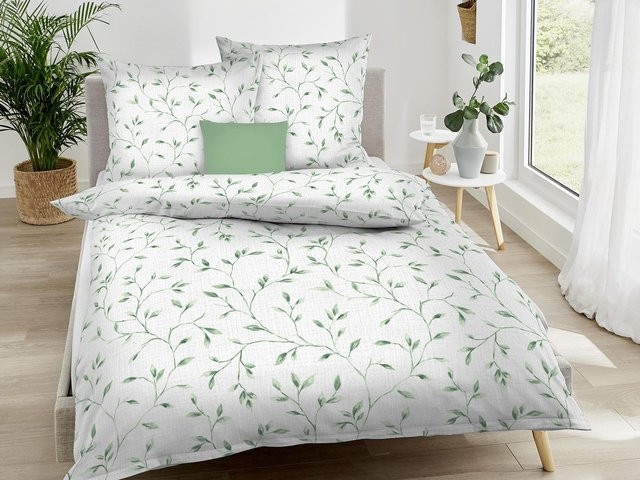 Kaeppel Leaf Musselin Bettwäsche Floral Weiß B/H: 135 x 200 cm mit Kissen 80 x 80 cm - Bild 1