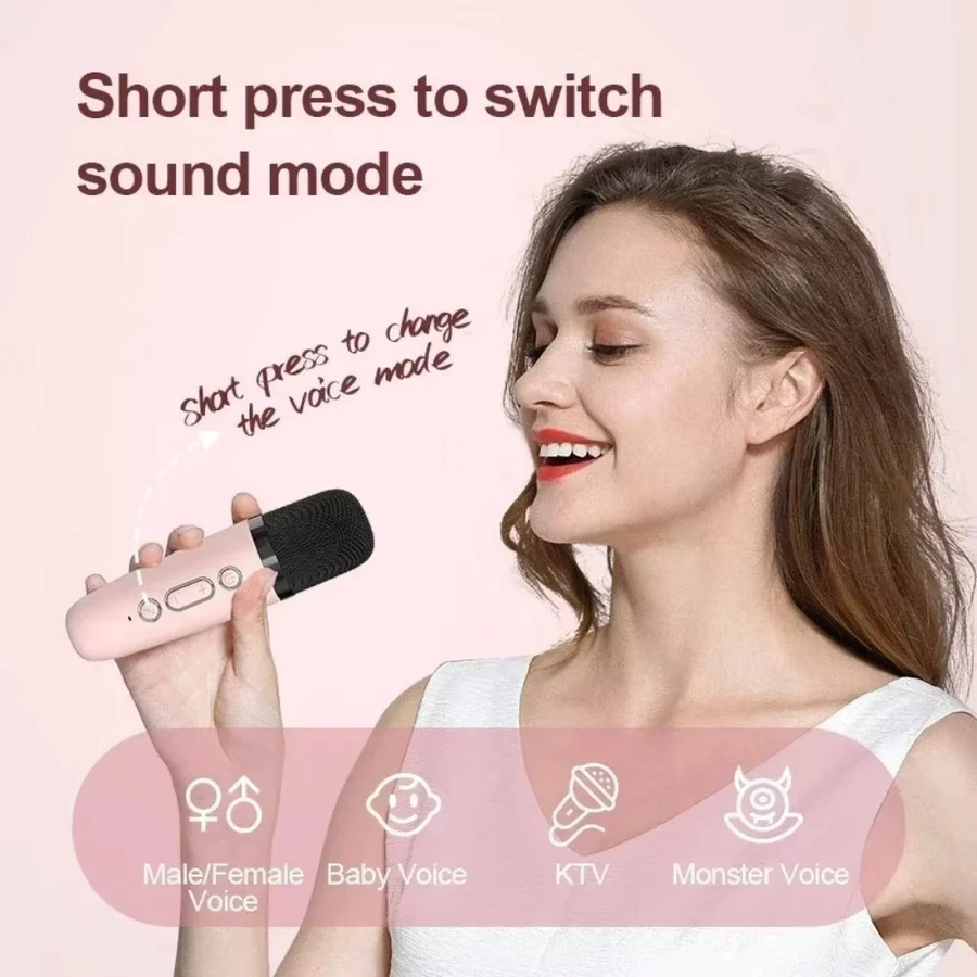 Tragbarer kabelloser Bluetooth Karaoke Lautsprecher mit Mikrofon von AyeBeau in Blau oder Pink - Bild 2