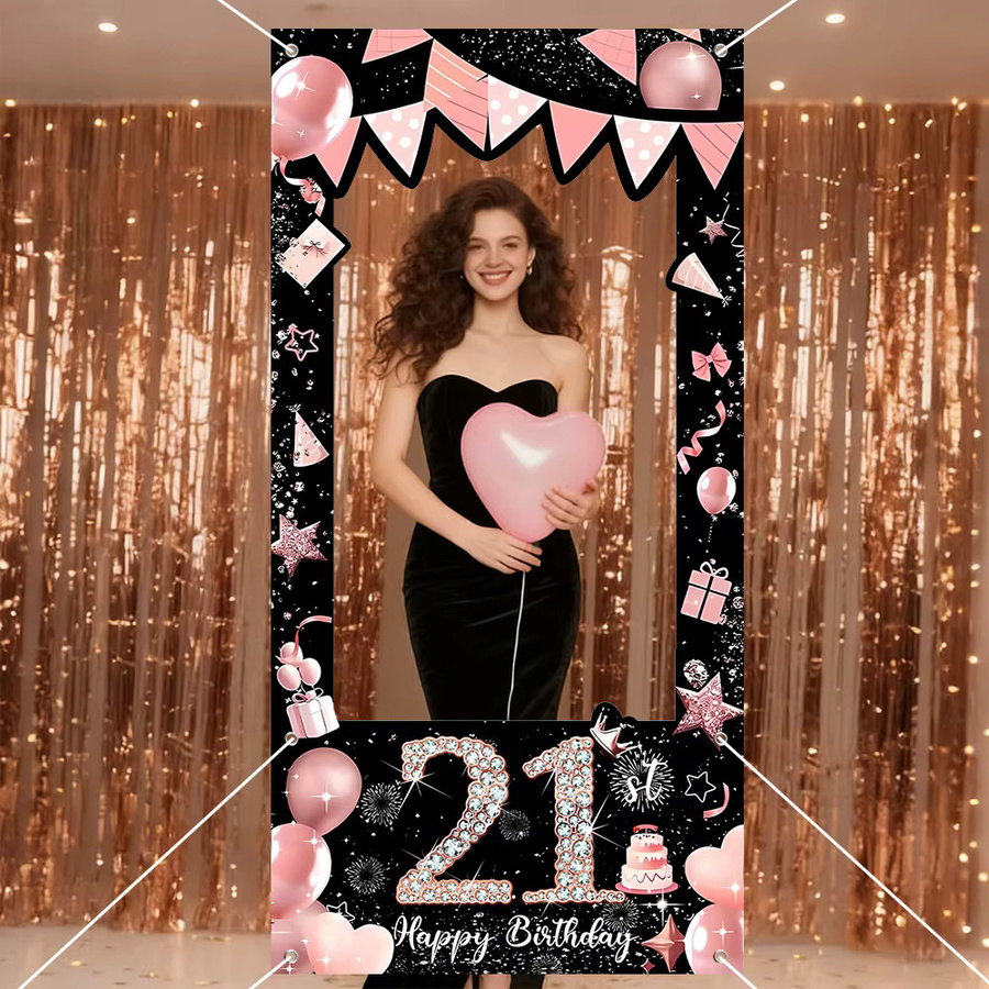 AFYPRTY Fotobox-Rahmen mit Diamant-Zahlen-Design in Multicolour aus Polyestergewebe für deine Geburtstagsfeier - Bild 4