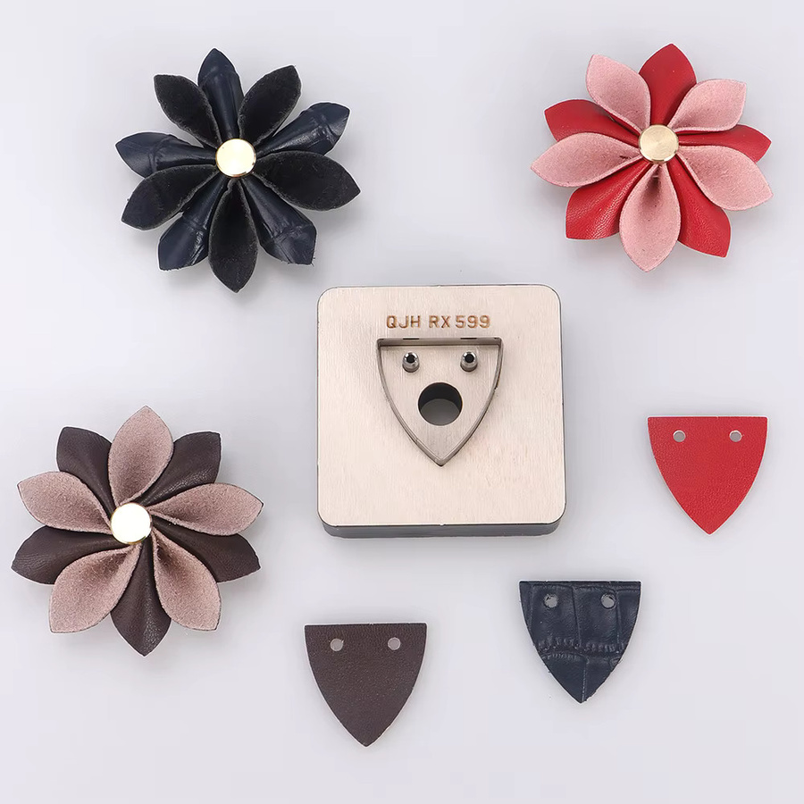 QJH Kunstleder-Stanzform mit Blumendesign für präzise DIY-Lederbearbeitung aus Metall - Bild 3