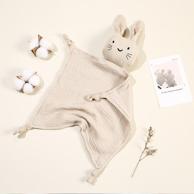 MARKET-1 Baby Musselin Kuscheldecke aus Baumwolle mit Katzenmotiv in Beige - Bild 1