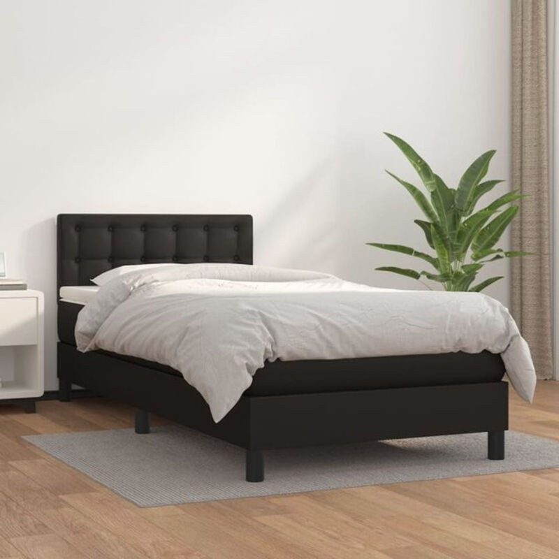 vidaxl Boxspringbett mit Matratze in Schwarz aus Kunstleder, B/B/H: 100 x 200 cm - Bild 1