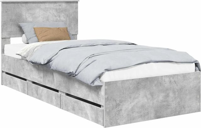 vidaXL Bettrahmen mit Kopfteil aus Holzwerkstoff in Betongrau, B/T/H: 90 x 190 cm - Bild 1