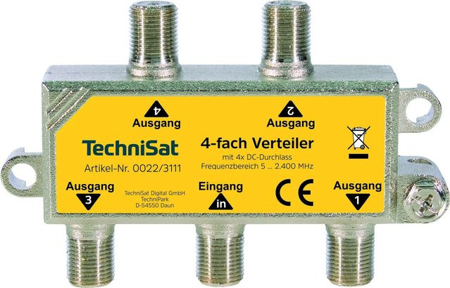 TechniSat 4-Wege-Sat-Verteiler mit DC-Durchlass in Silber - Bild 1