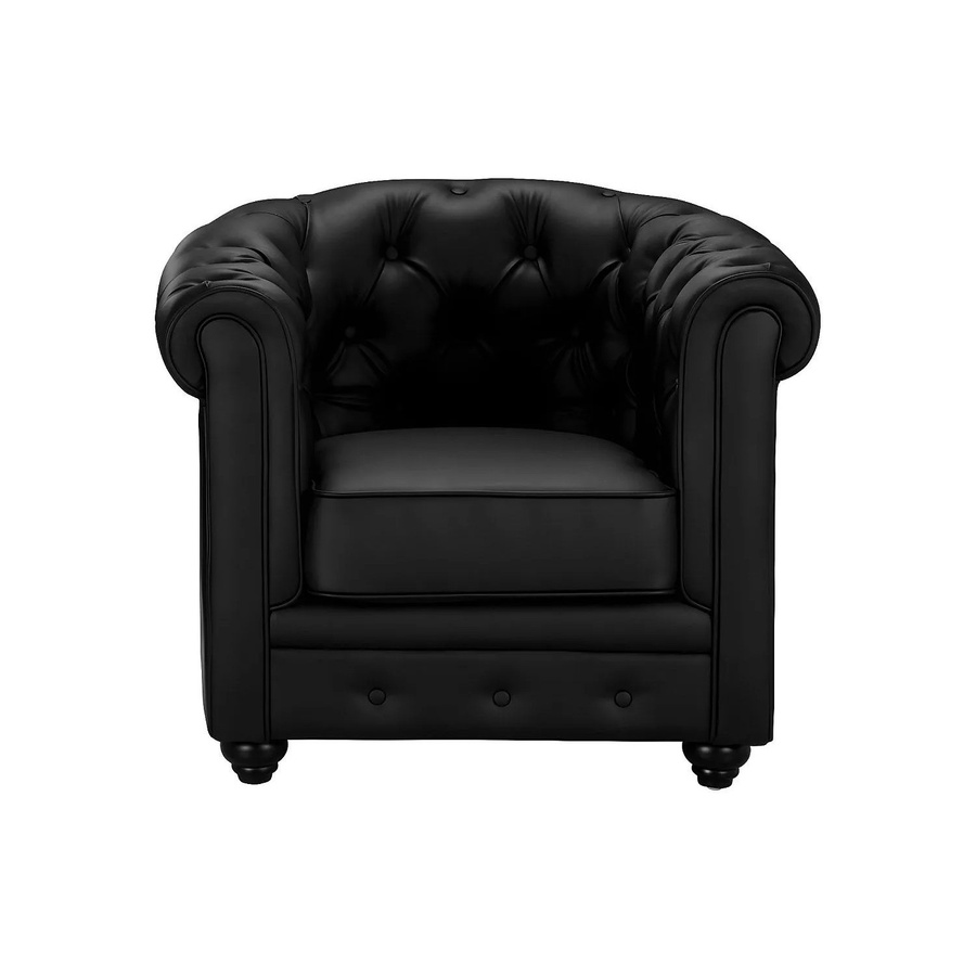 Vente-unique Chesterfield Sessel in Schwarz mit gerader Rückenlehne und Kapitonierung aus Kunstleder - Bild 2