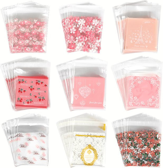 50 Stück Transparente Süßigkeiten Taschen von ZQCXLD in Rosa mit Blumenmuster für Hochzeiten, Geburtstage und Partys - Bild 1