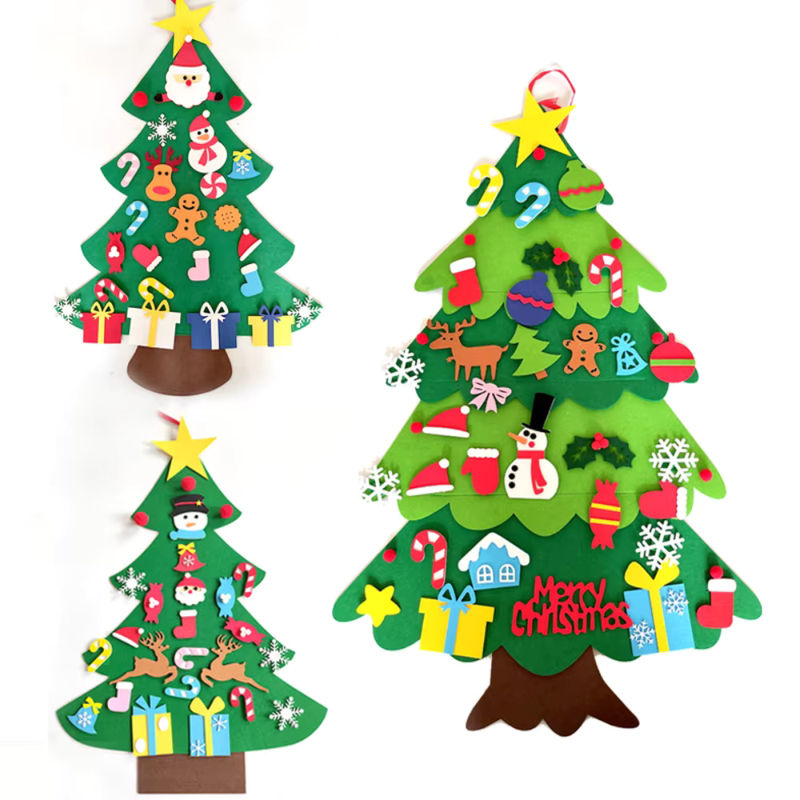 DIY Filz Weihnachtsbaum als Hängeornament für Kinder in Grün mit Schneemann-Motiv - Bild 4