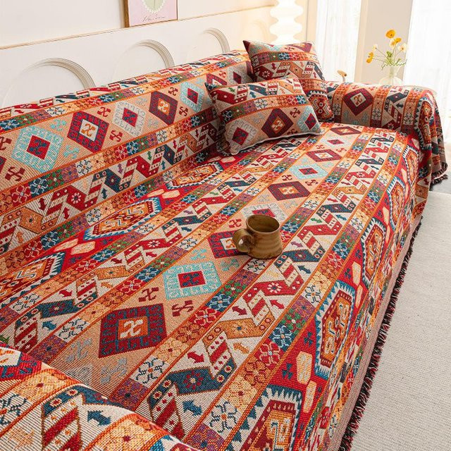 Böhmisches Sofatuch im Norwegian Ethnic Design aus Chenille, Mehrfarbig, B/T: 180 x 130 cm - Bild 1