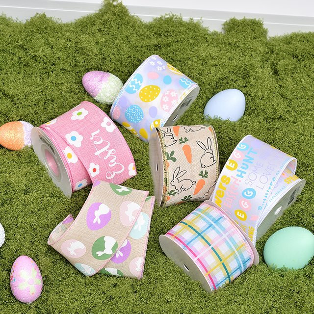 YAMA Frohe Ostern Band mit Kabelkante in Beige, Breite: 6,35 cm, Länge: 9,14 m - Bild 1