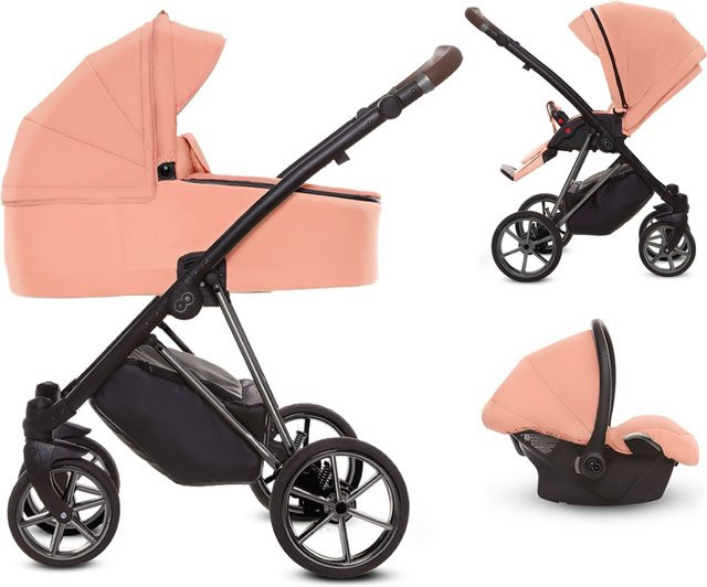 TPFLiving 3in1 Kinderwagen Ultra Stoff in Apricot mit silbernem Gestell - Bild 1