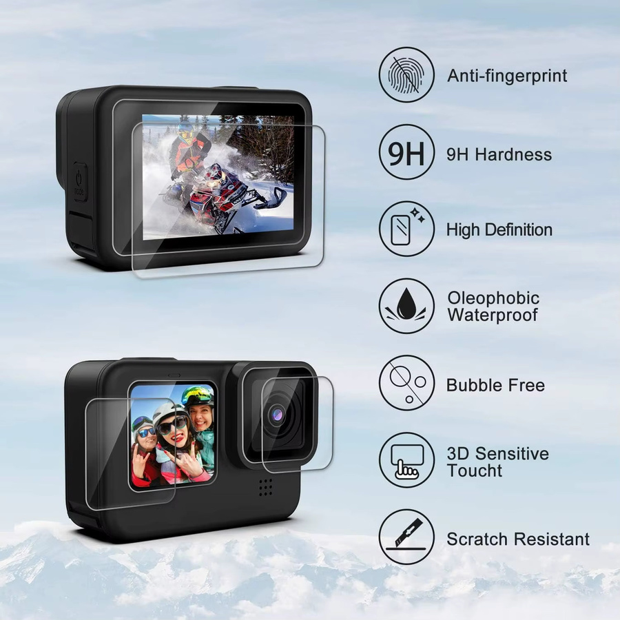 Komplett-Schutzset für GoPro Hero 12, 11, 10 und 9 mit Silikonhülle, Displayschutz aus gehärtetem Glas und Objektivabdeckung in Schwarz - Bild 1