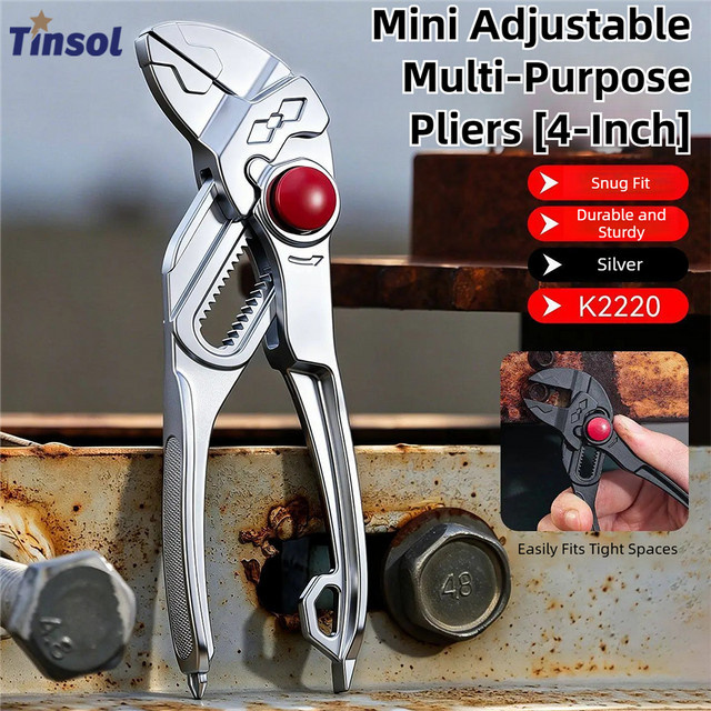 TINSOL 4-Zoll-Mini-Schraubenschlüssel und verstellbare Wasserpumpenzange in Silber - Bild 1
