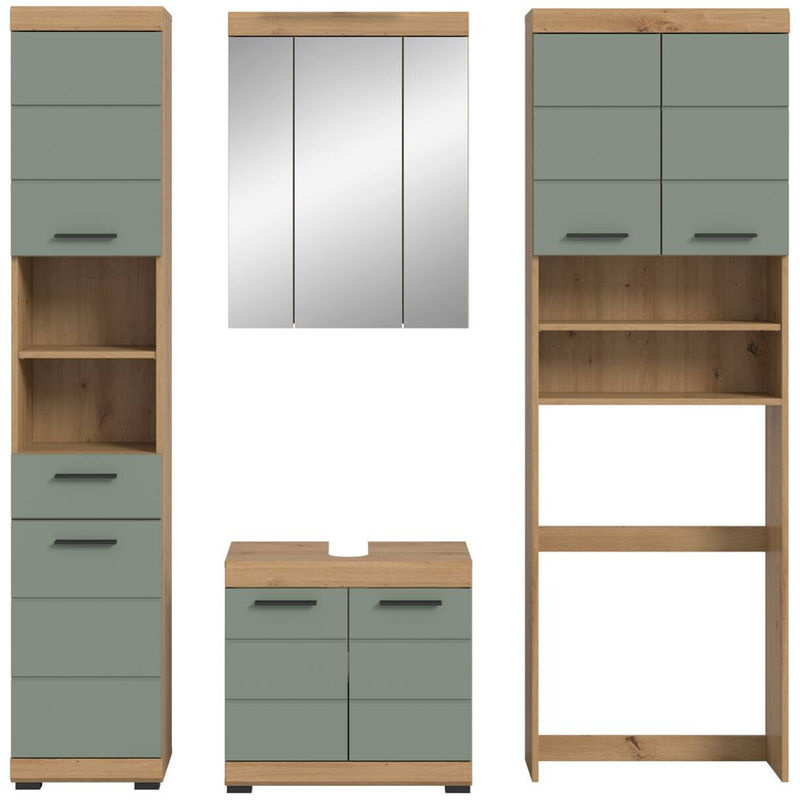 Badkombination Xonox Scout 4-teilig in Eiche Artisan Nachbildung und Salbei Matt mit LED-Beleuchtung, B/H/T: 190 x 191 x 34 cm - Bild 2