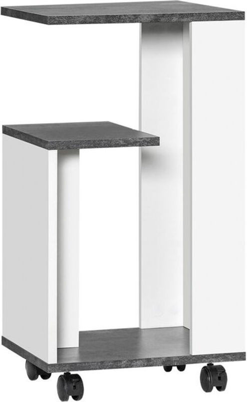 HOMCOM Beistelltisch mit Rollen und 3 Regalen in modernem Design, Grau Weiß - Bild 1
