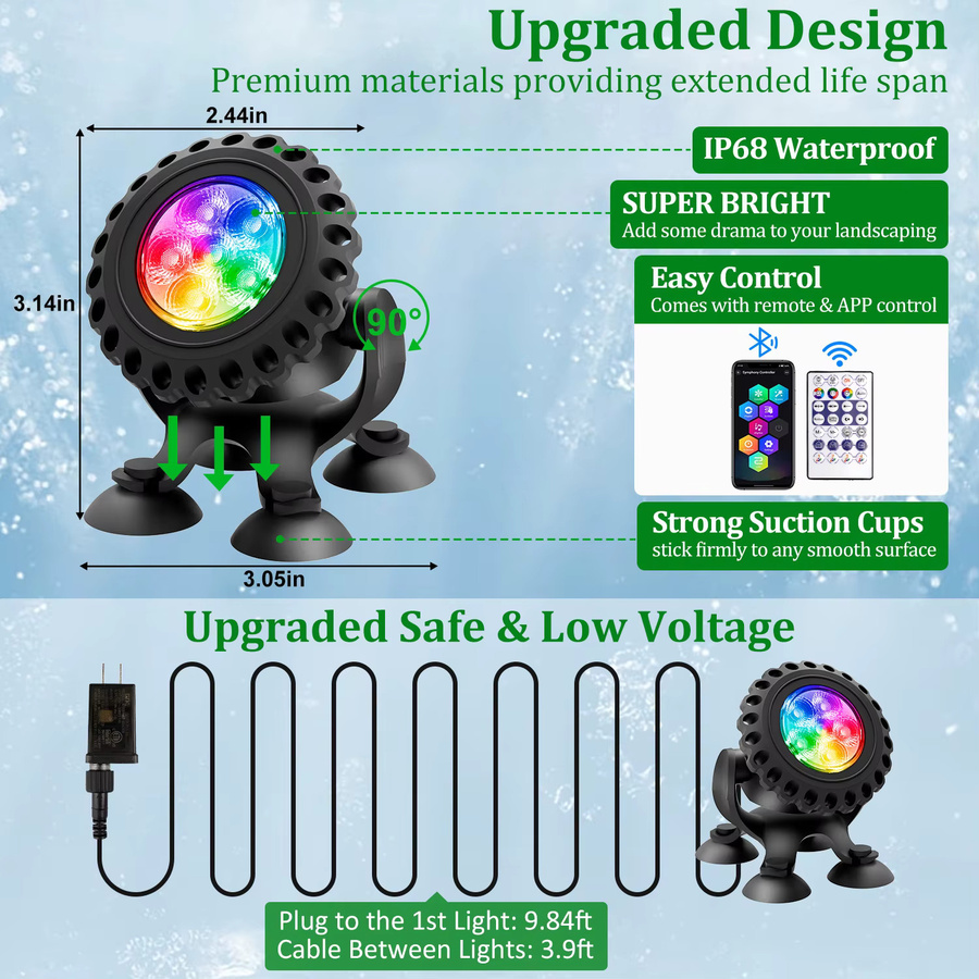 T-SUNRISE LED RGB Unterwasser Lampe IP68 Wasserdichter Schwimmbad Scheinwerfer mit App-Steuerung und Fernbedienung - Bild 4