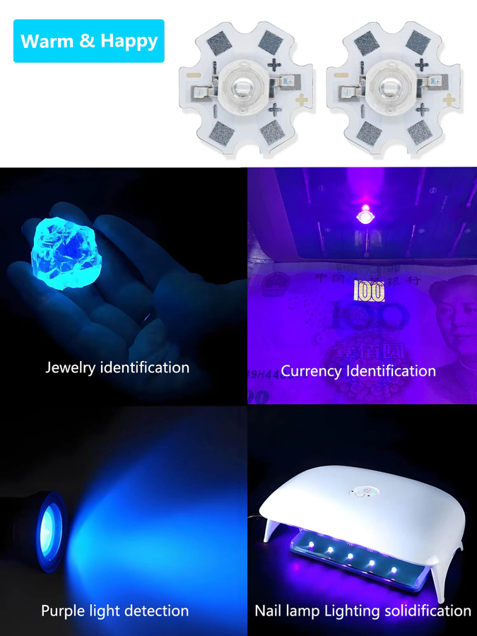 UV-LED 3W 395nm 405nm Leuchtdiode mit 20mm Aluminium-PCB in Silber - Bild 5