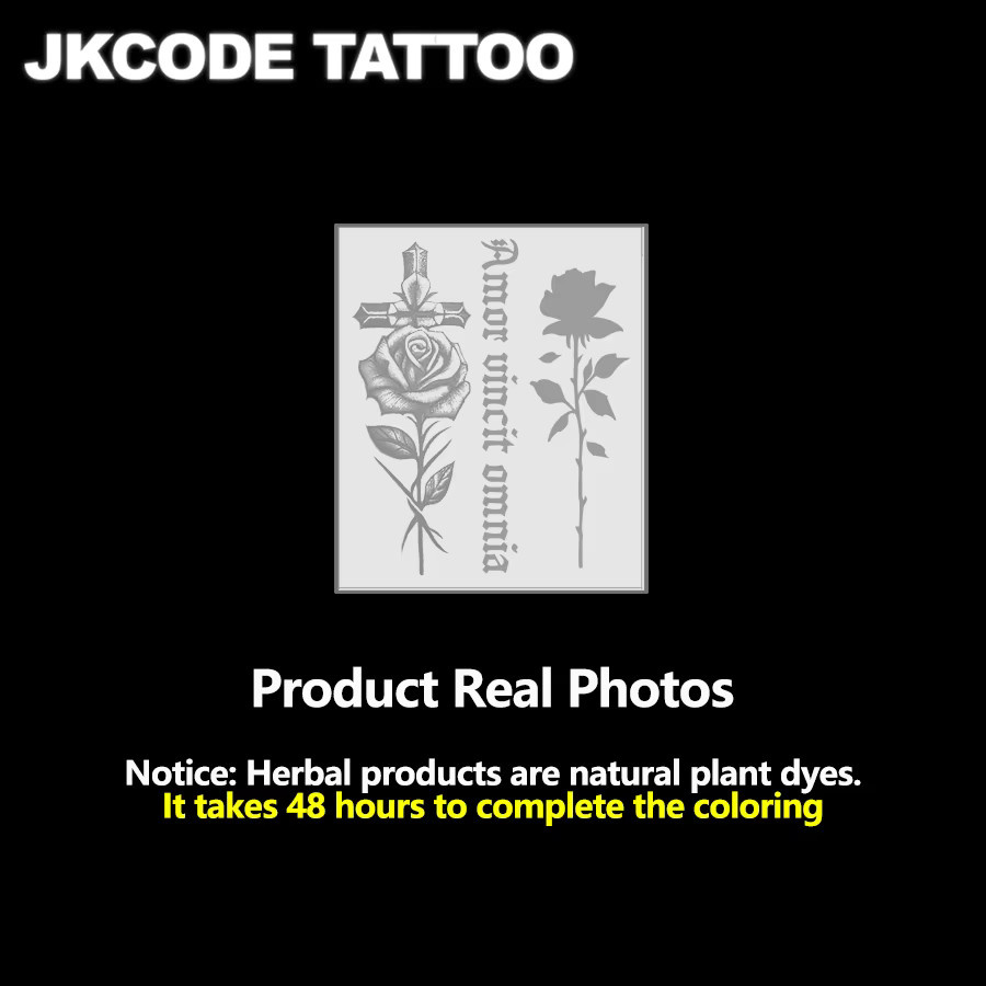 JKCODE TATTOO Rose des Kreuzes Fake-Tattoos, Unisex, wasserfest - Bild 3