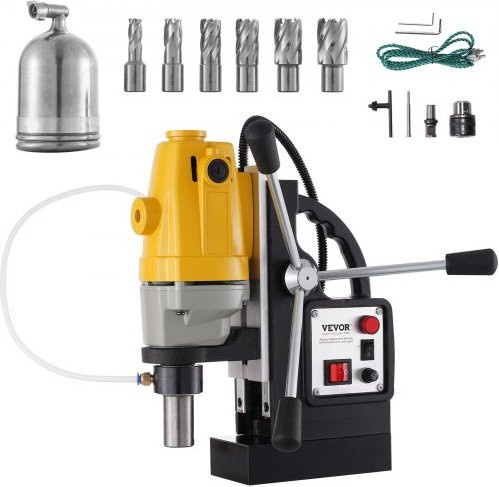 VEVOR Magnetbohrmaschine 1100 W mit 12000 N Magnetkraft und 6-teiligem HSS-Ringschneider-Set, Gelb - Bild 1