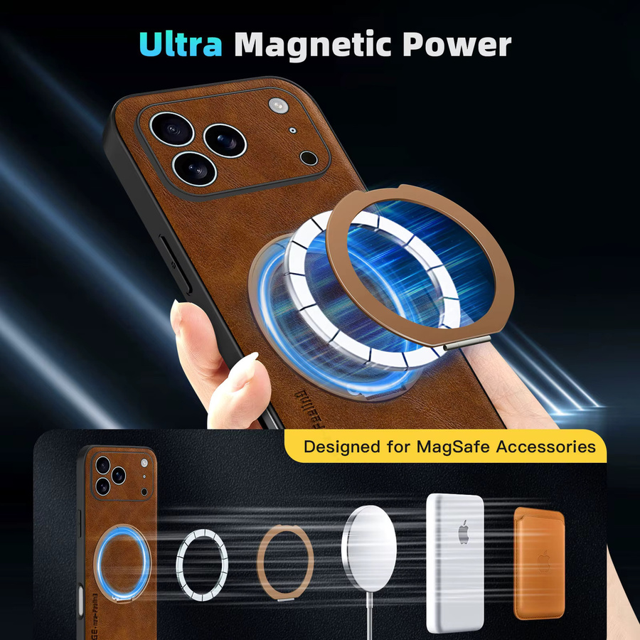 MagSafe Magnetische Leder-Handyhülle für Apple iPhone 17 16 15 14 13 12 11 Pro Max Plus mit kabelloser Ladefunktion in Schwarz und Braun - Bild 3