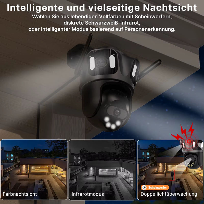 WONSDAR WIFI IP-Kamera mit 3-Linsen und 3-Bildschirm, PTZ-Überwachungskamera mit Menschenerkennung, IP66 wasserdicht, Schwarz - Bild 5