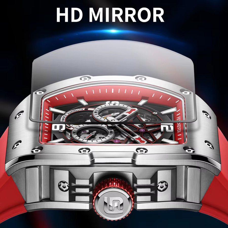 FeelNever Herrenuhr Tonneau, Automatik, Edelstahl, Silikon, Schwarz - Bild 2