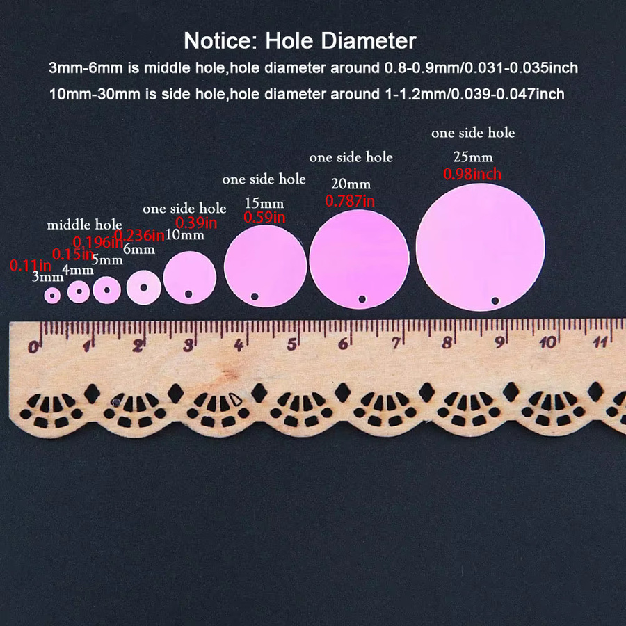 Champagnerfarbene runde PVC-Pailletten mit großem Loch für DIY-Bastelarbeiten und zum Nähen, 3 mm bis 30 mm - Bild 2