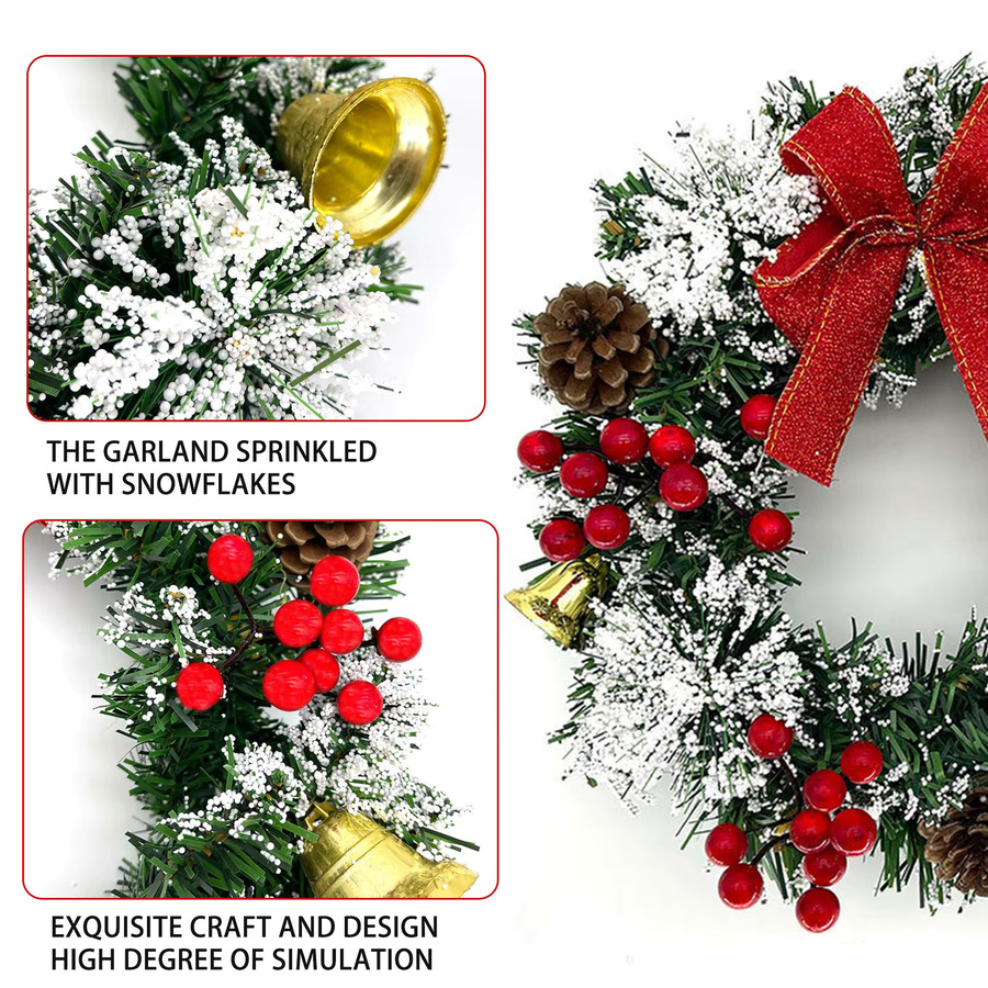 YOUTHINK Weihnachts-Winterkranz zum Aufhängen, bunter Weihnachtskranz mit Blättern für Haustür, Fenster oder Wand, Durchmesser: 20 cm - Bild 3