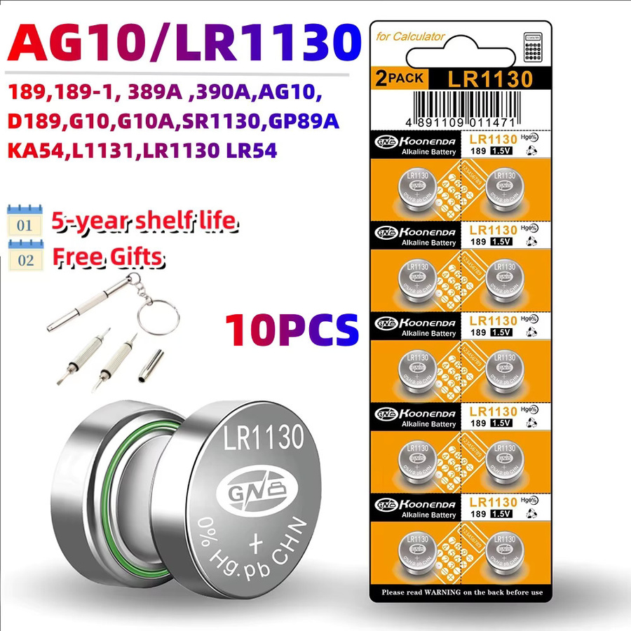 Yuform Alkaline-Batteriezellen AG13 LR44 1,5V Knopfzellen in Silber, 10 Stück - Bild 2