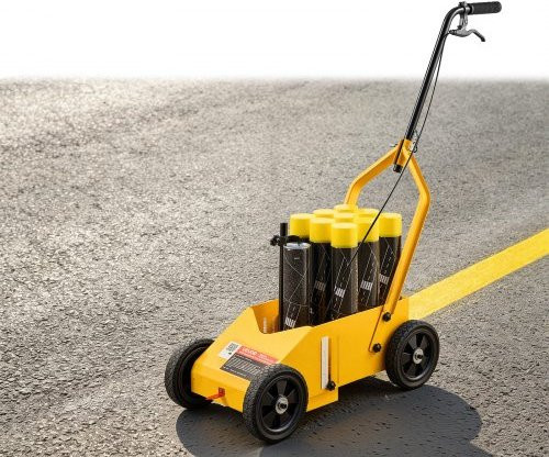 VEVOR Markierungswagen Linienmarkiergerät Gelb mit 9 Spraydosen-Kapazität und einstellbarer Linienbreite 50–100 mm inklusive Adapterdüse - Bild 1