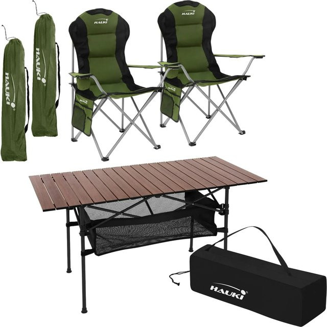 HAUKI Camping Set 3-teilig mit Klapptisch in Braun und 2 Campingstühlen in Khaki - Bild 2