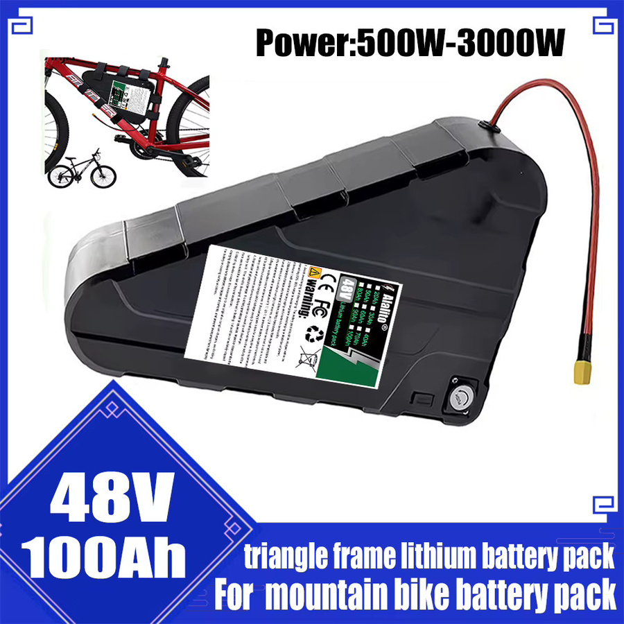 ALalito 18650 Dreieck-Lithium-Akkupack für Mountainbike mit Ladegerät, 48V, 20AH-100AH, Schwarz - Bild 6