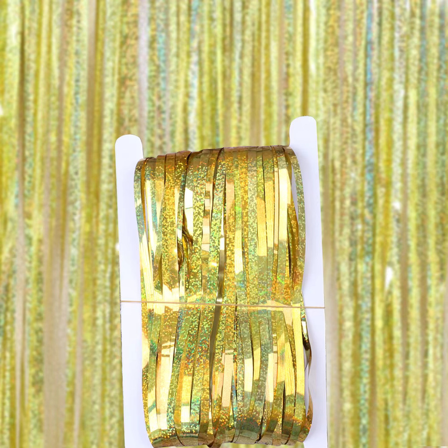 KUKUZHU Party-Hintergrundvorhang aus Folie in Gold, 2 Meter glitzernder Lametta-Fransenvorhang für Geburtstag, Hochzeit und Jahrestag - Bild 1