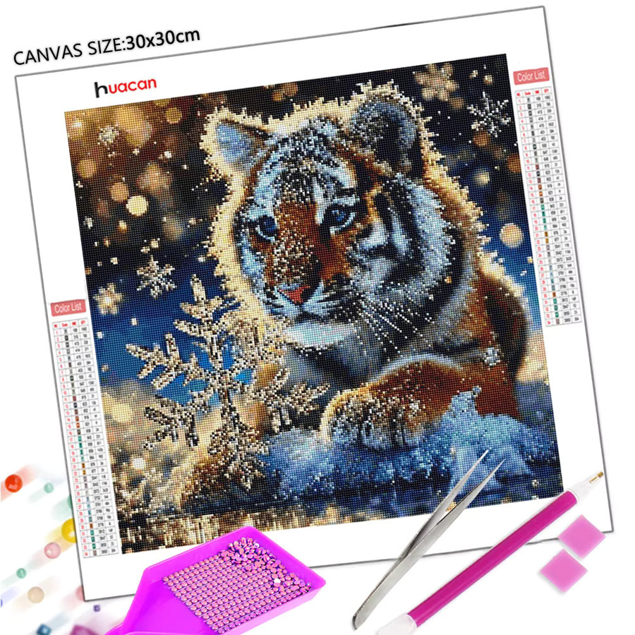 Huacan Diamantgemälde Tiger in Winterlandschaft als Diamant-Stickerei in Multicolour, B/T/H: 20 x 20 x 20 cm - Bild 2