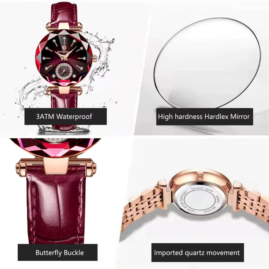 POEDAGAR Armbanduhr, Quarzuhr, Leder, Roségold, Schwarz, Damen - Bild 4